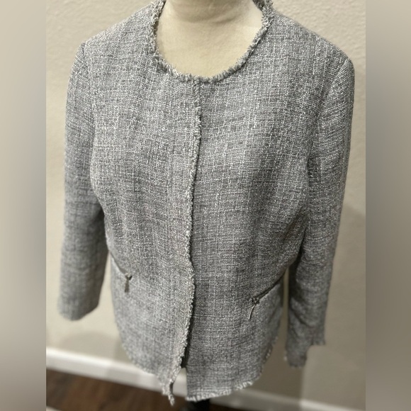 Liz Claiborne women’s tweed zip up fringe jacket size L - Picture 1 of 12
